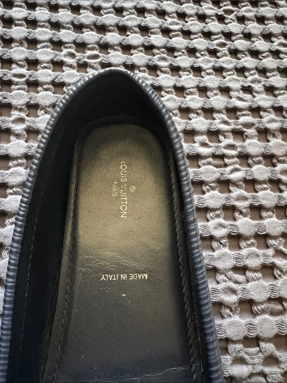 Louis Vuitton Navy Blue Epi Leather Loafers with Gold LV Hardware